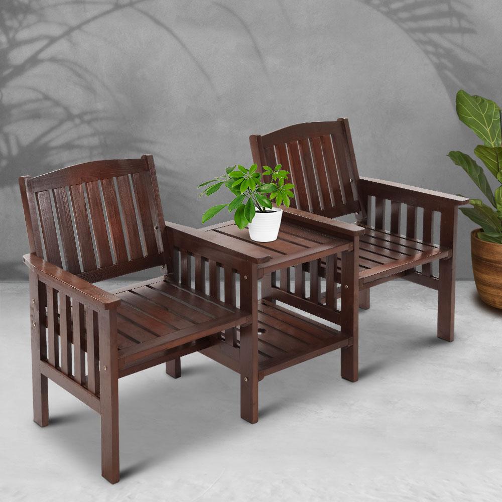 Gardeon Outdoor Garden Bench Loveseat Wooden Table Chairs Patio