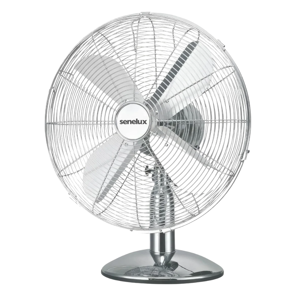 Senelux 12 inch Chrome Desk Fan; Great for Home Cooling and Comfort in Bedrooms, Living Rooms and Offices
