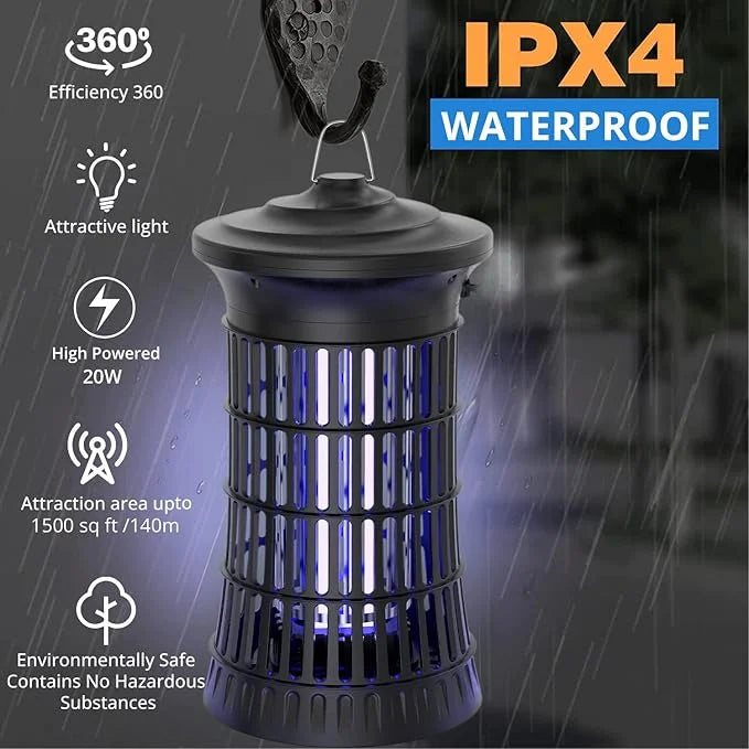 Lámpara Senelux Matamosquitos 4500V 20W, Trampa para Insectos y Mosquitos con Luz UV, Cubre 100m³ para Interiores, Jardines y Exteriores