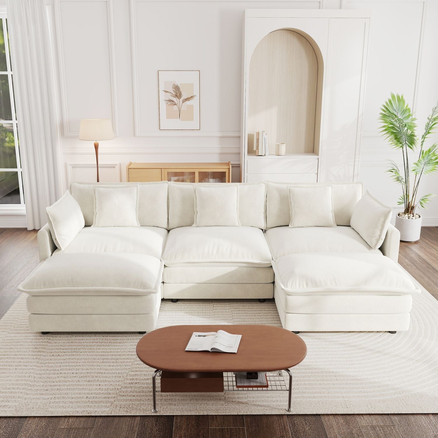 U-Shaped Sectional Sofa w/Reversible Footrest, 5-Seater Convertible